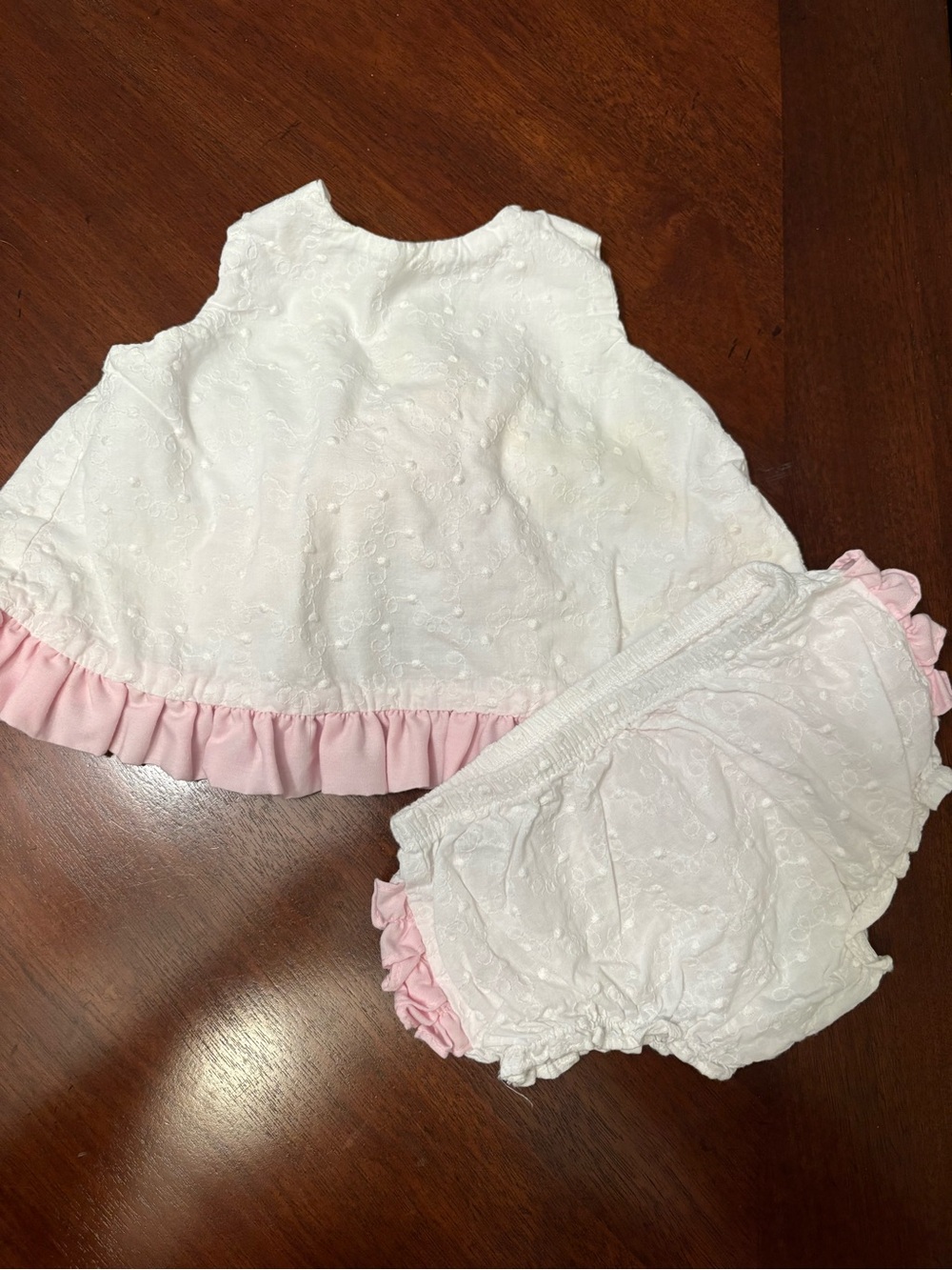 Ruffle Butts White Eyelet Dress with Pink Ruffle Trim